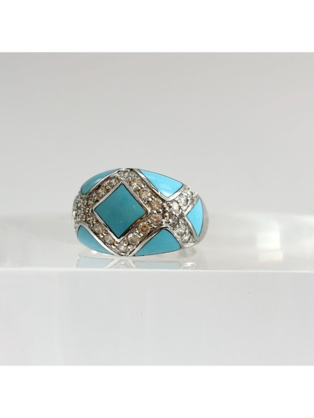 Sleeping Beauty Turquoise Geometric Sterling Silver 925 Vintage Ring - sz 7.75 - Picture 6 of 14